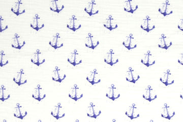 Musselin mit Ankern, weiß, blau, 0,5 m